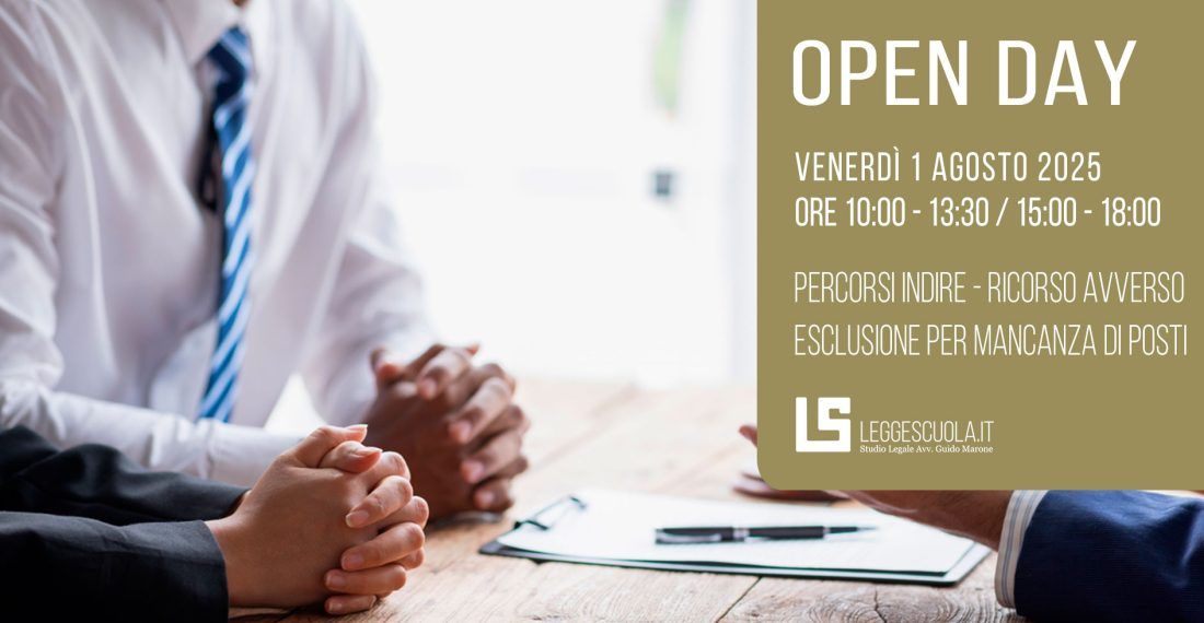 Open Day Legge Scuola – Ricorso avverso l’esclusione dai Percorsi Indire