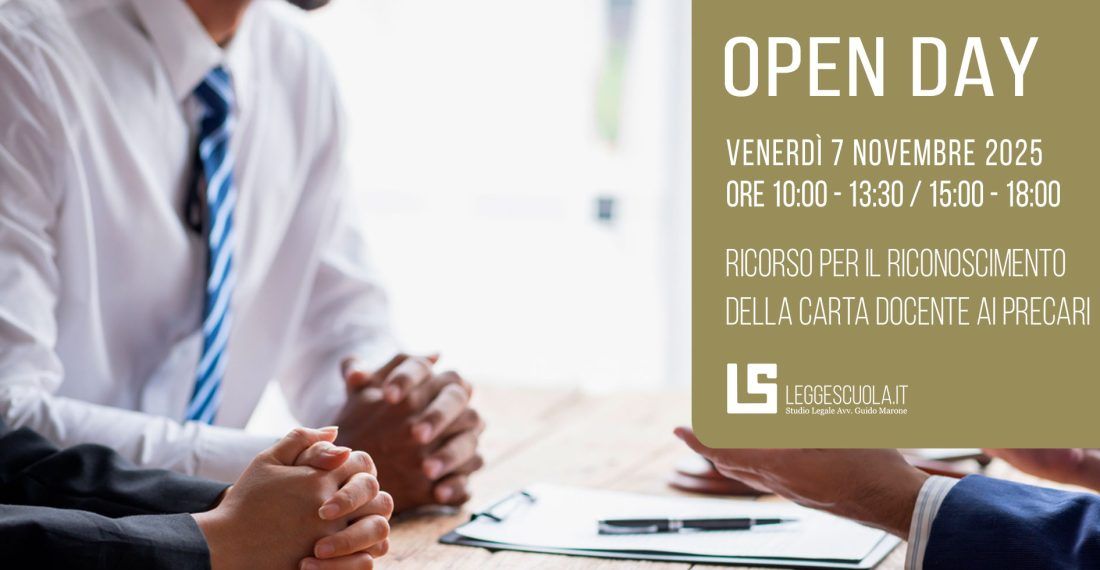 Open Day Legge Scuola – Ricorso per il riconoscimento della Carta Docente ai precari