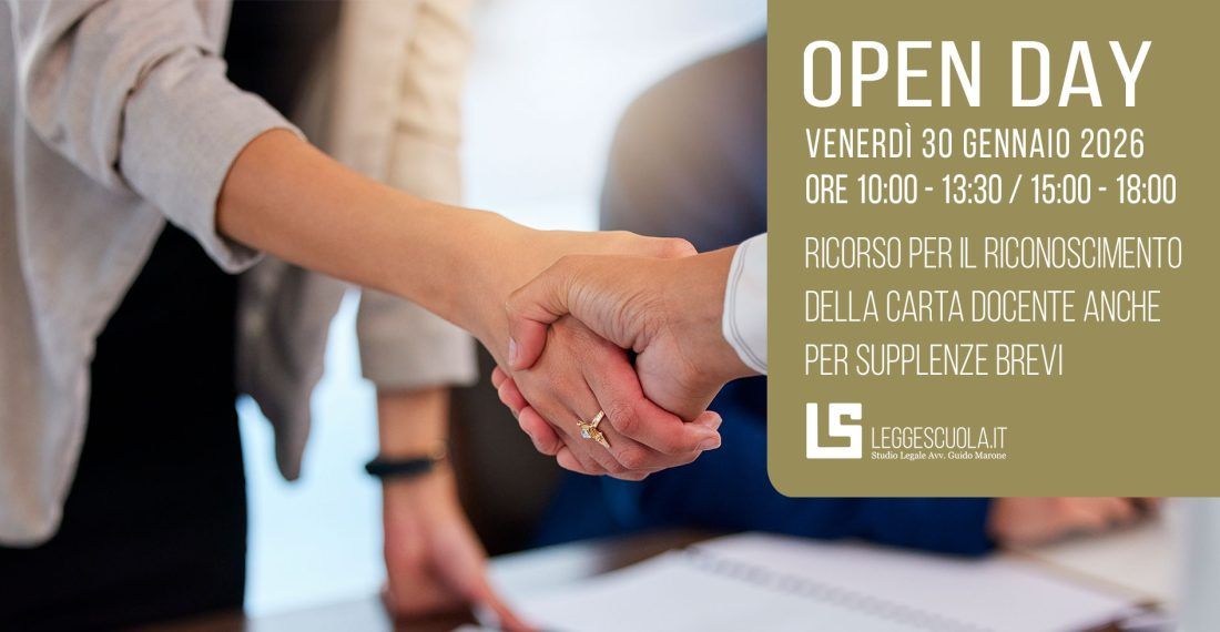Open Day Legge Scuola – Ricorso per il riconoscimento della Carta Docente anche per supplenze brevi