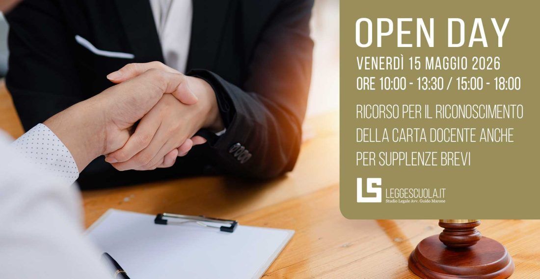 Open Day Legge Scuola – Ricorso per il riconoscimento della Carta Docente anche per supplenze brevi