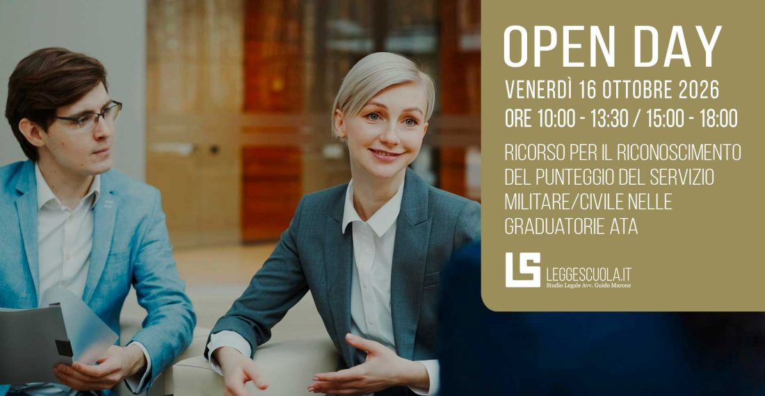 Open Day Legge Scuola – Ricorso per il riconoscimento punteggio servizio civile/militare nelle graduatorie ATA